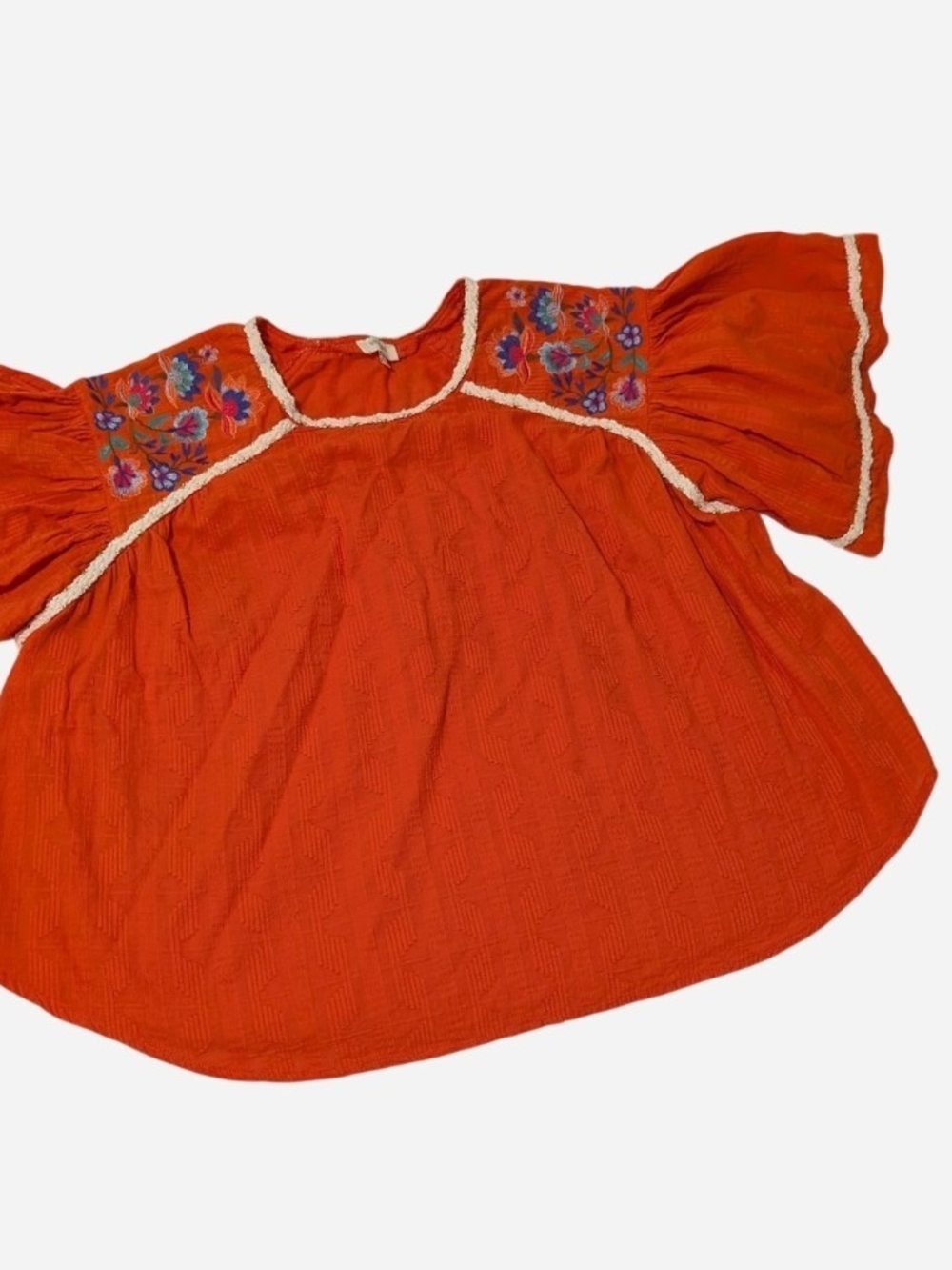 Umgee Vibrant Orange Cotton Blend Top with Lace Detail - Picture 1 of 8